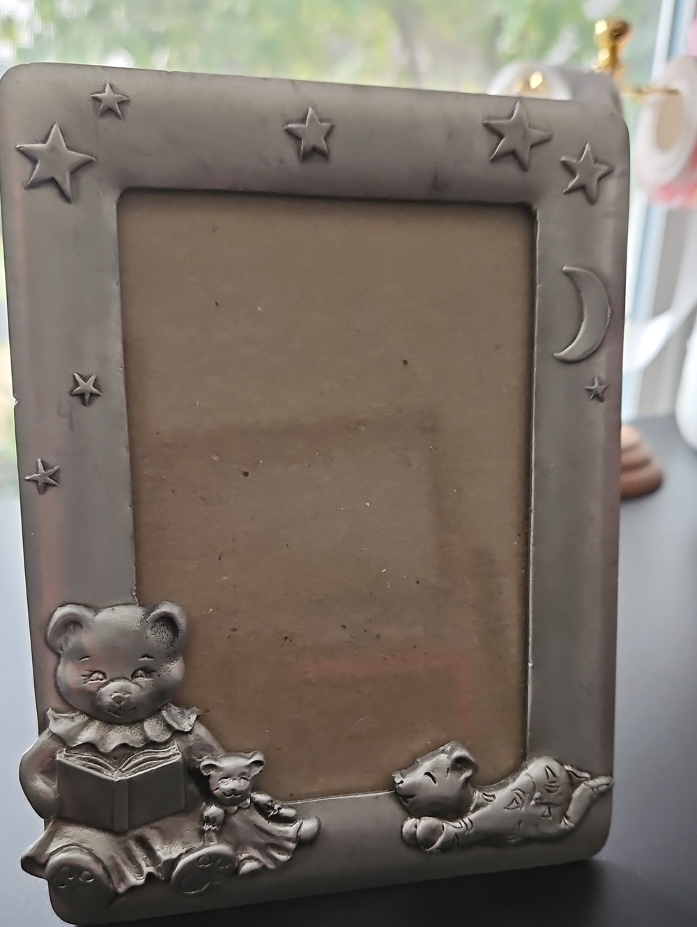 1990 Seagull Pewter Teddy Bear Themed Photo Frame Nursery Accent Stars 3 X 4